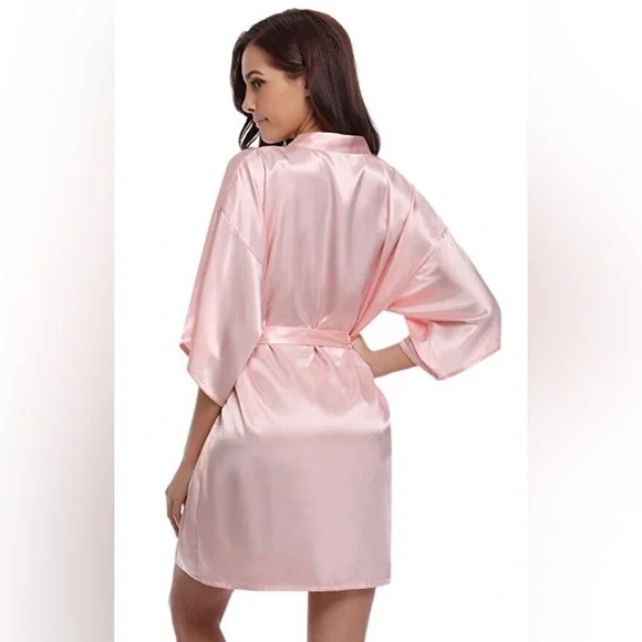 Pastel Pink Satin Silky Robe - Bridesmaids - Bachelorette - Girls Night NEW - Picture 5 of 7